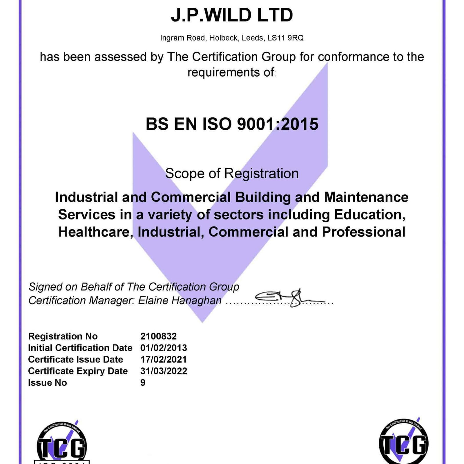 ISO 9001 2015 Certificate - J.P.WILD LTD (17022021)